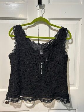 Anne Carson Black Crochet Lace Tank Top eyelet witchy linen cotton